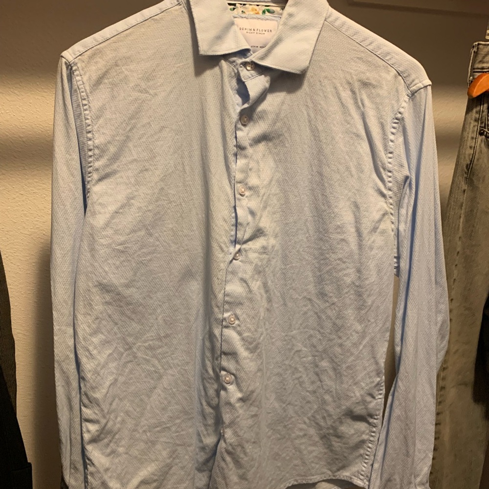 Denim & Flower Light Blue Casual Button Down Shirt